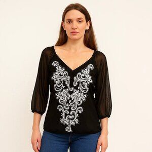 White House Black Market Top XXS Sheer Embroidered Boho #9881